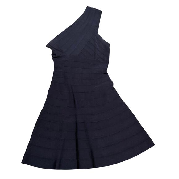 Hervé Léger One-Shoulder Fit & Flare Dress – NavySize S